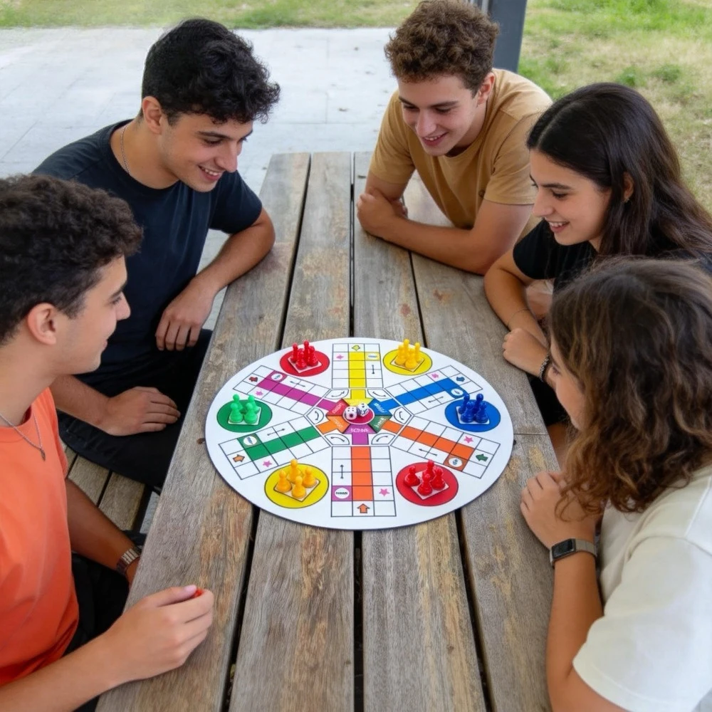 LUDO Game Board 6-Player big size 35CM/13.78IN- INCLUDE:1 circular chess mat, 24 pieces in 6 colors, 2 dice .Classic Board Game