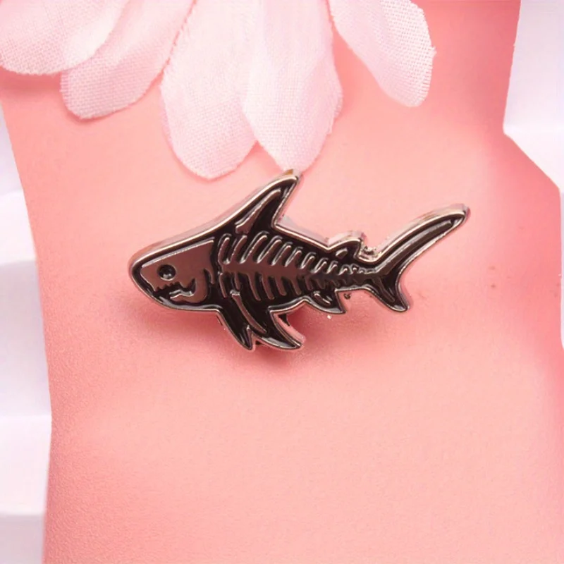 Shark Skeleton Personality Unique Alloy Badge, Enamel Pin. Backpack Pins, Etc.