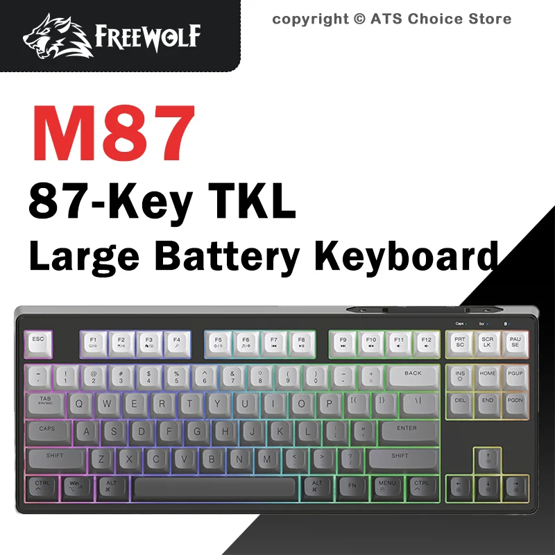 

FREEWOLF M87 TKL Wireless Gaming Keyboard 87 Keys RGB Backlit Membrane Mechanical Feel PBT Keycaps Silent for Win Mac