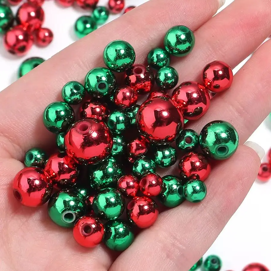 50-400pcs/lot 6/8/10/12mm Christmas Beads Acrylic Beads Round Loose Spacer Beads For Jewelry Making DIY Bracelet Christmas Gift