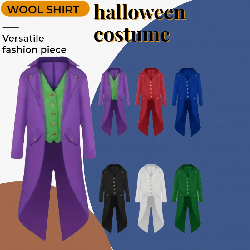 

New European and American Tailcoat Medieval Retro Clothing Medium Length Punk Retro Tailcoat
