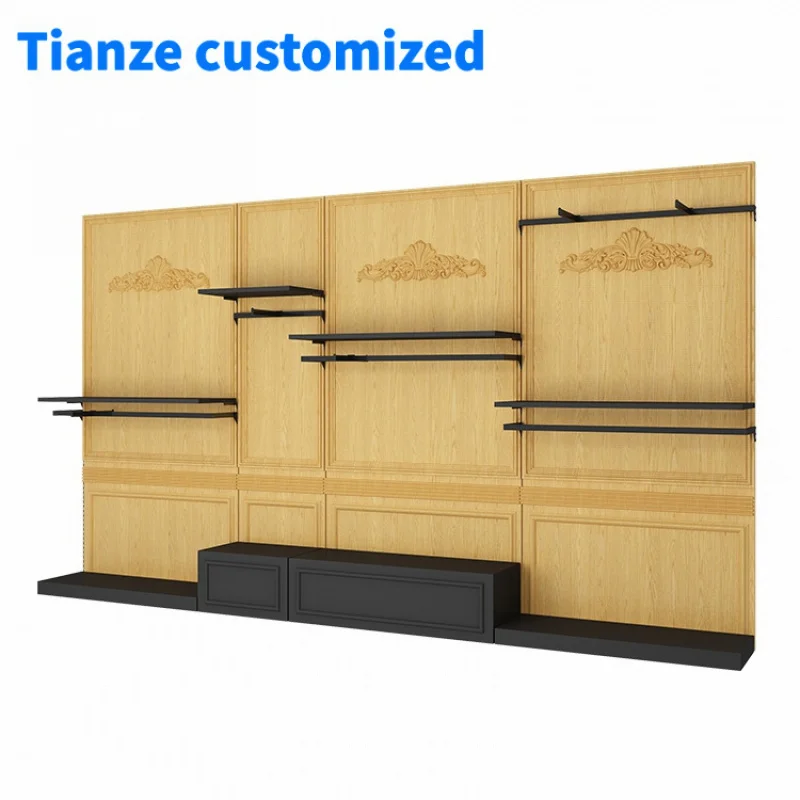 

[Customized]Retail clothes garment shop wood wall mounted display rack