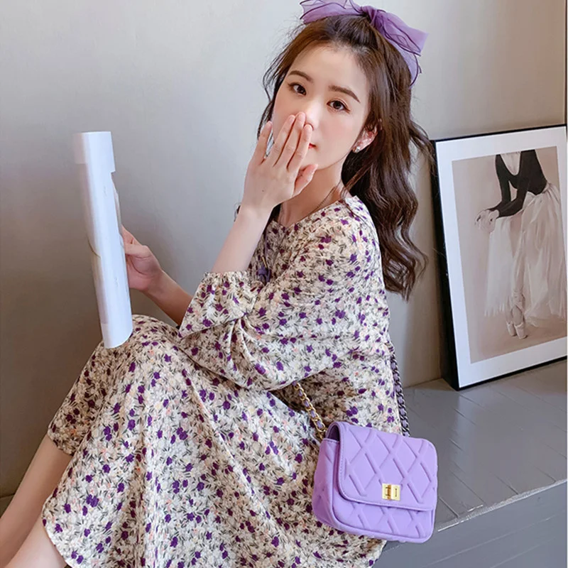 Spring Women's 2023 Tea Break French Gentle First Love Thin Fragmented Chiffon Bubble Sleeve Dress Midsummer