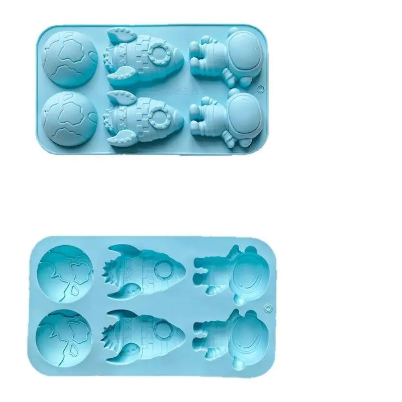 Easy to Clean 6 Cavity Astronaut Silicone Baking Mold Rocket Planet Space Themed Mould for Chocolate Candy Soap DIY Making