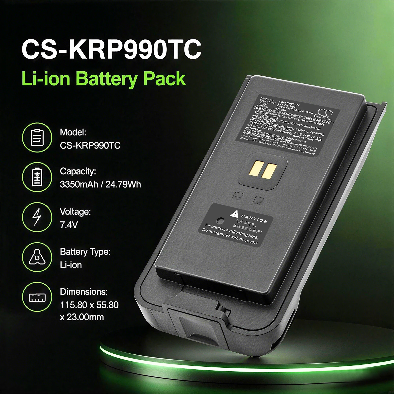 Replacement 7.4V 3350mAh Two-Way Radio Battery KB-98A KB-990 for Kirisun DP980 DP985 DP990 DP995
