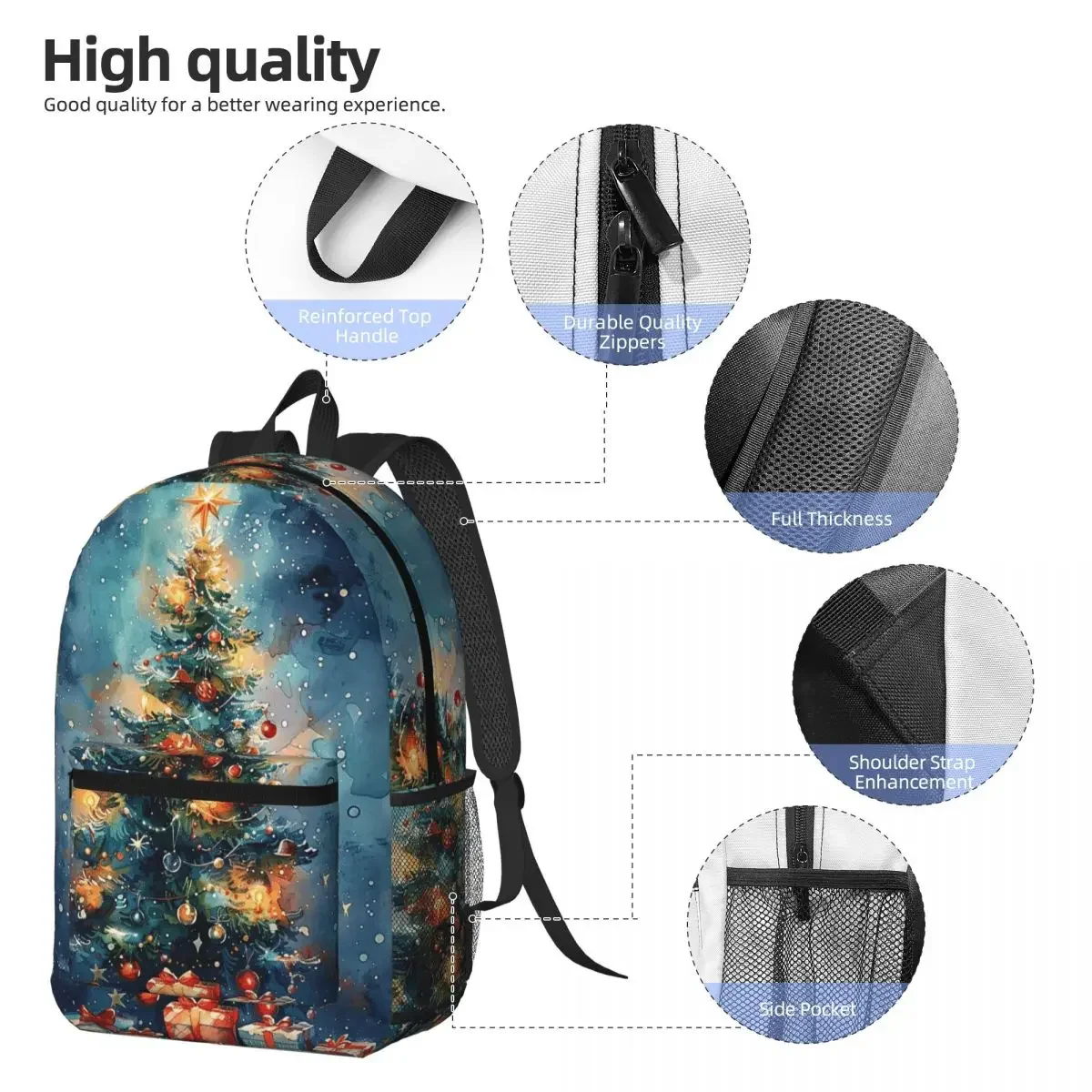 Exquisite Christmas Tree Print Backpack Daypack Large Capacity Children BookBag School Bag Shoulder Bags for Men Women