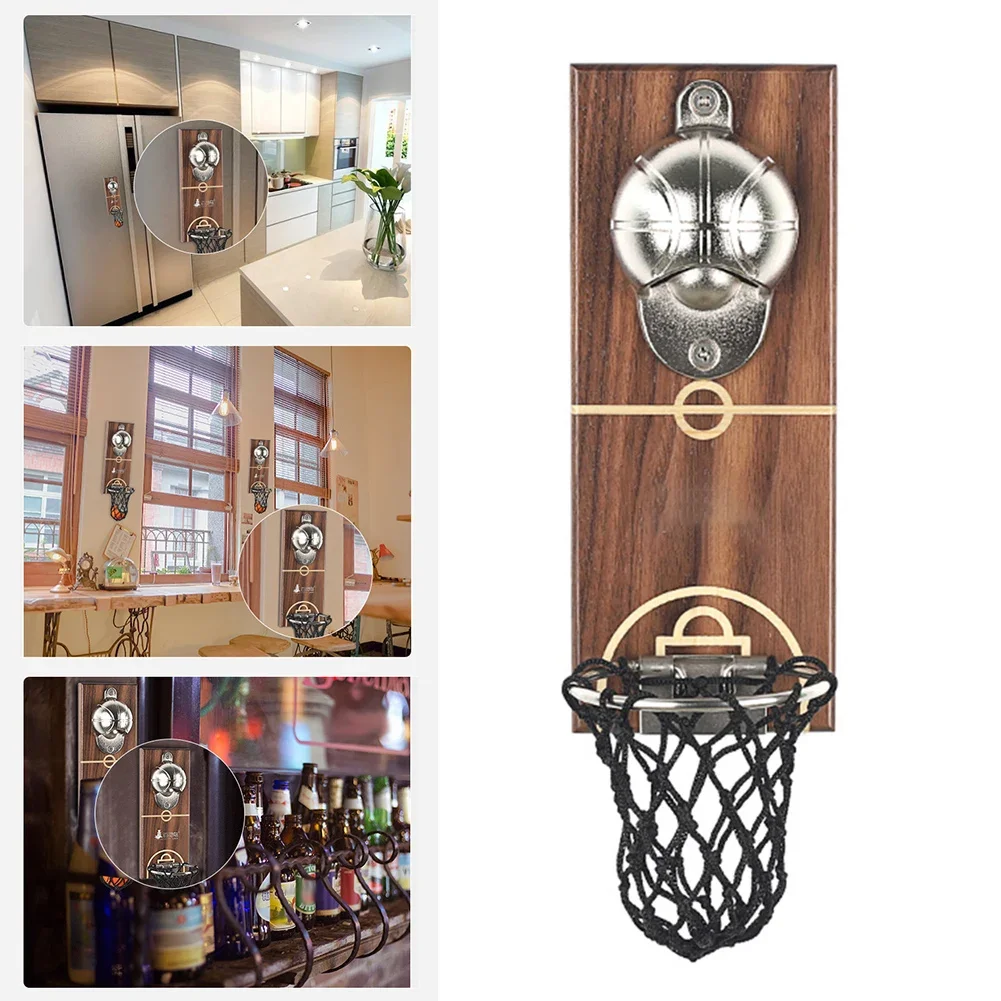 Cool Basketball Frame Bottle Opener Wooden Wall Mounted Opener for Beer Personalized Magnetic Fridges Stickers for Bar Club