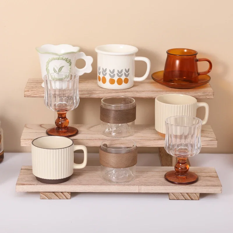 

Desktop teacup shelf, ladder display stand, teapot, tea set storage rack