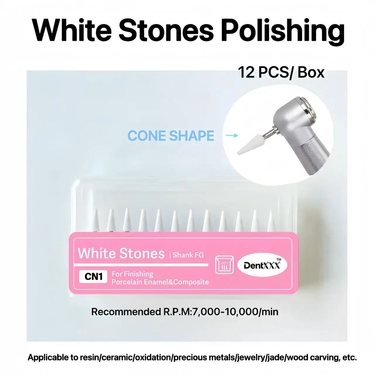 

12 шт./кор. полировальные боры из белого камня Fg, набор для полировки, набор для полировки, конусные/пламенные/круглые абразивные боры, подходят для высокоскоростных инструментов 1,6 мм