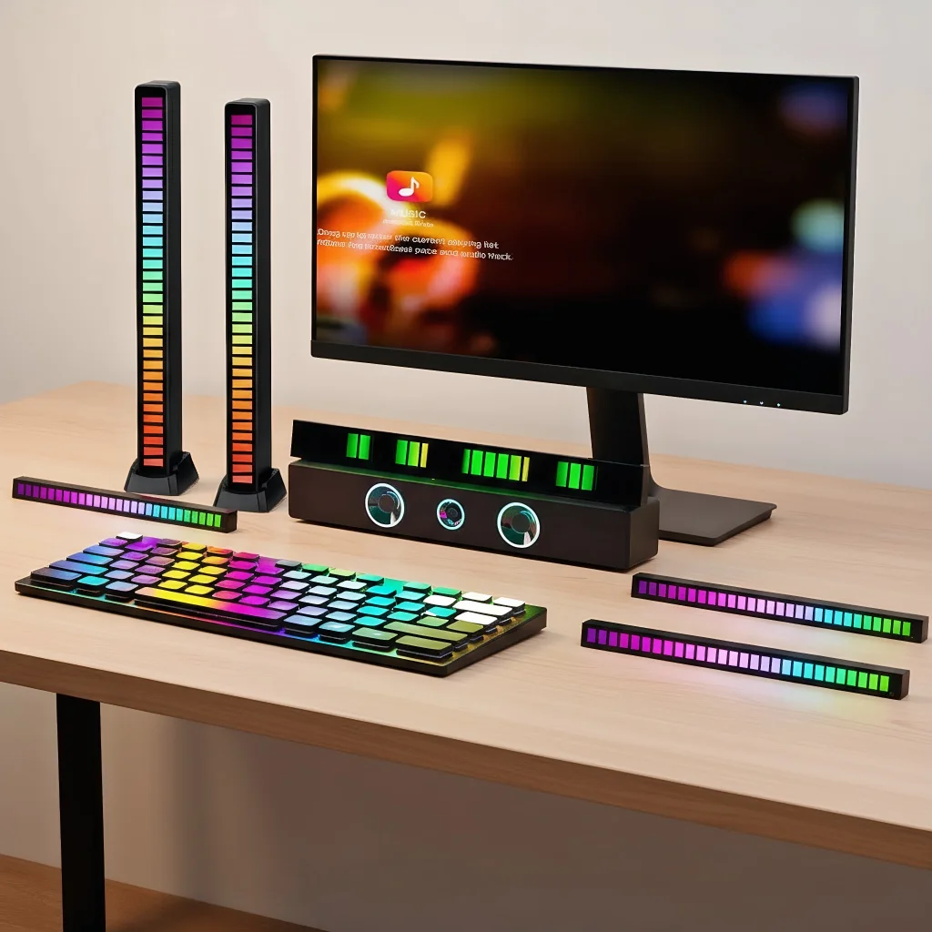 

RGB музыкальное управление звуком 32 светодиодный звукосниматель ритм атмосферный свет для бара/автомобиля ТВ игровой компьютер настольная декоративная лампа