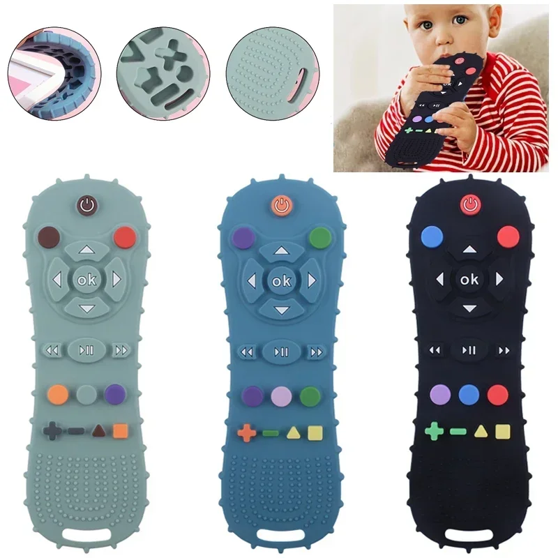 Silicone Simulação TV Controle Remoto Brinquedo, Brinquedo Calmante para o Bebê, Food Grade Teaser Stick, Brinquedos de Educação Sensorial Infantil, Novidade