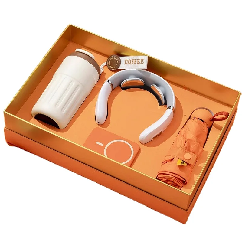 

2025customized.High-tech Promotional massage device and coffee cup and and power bank Set Corporate set 245069