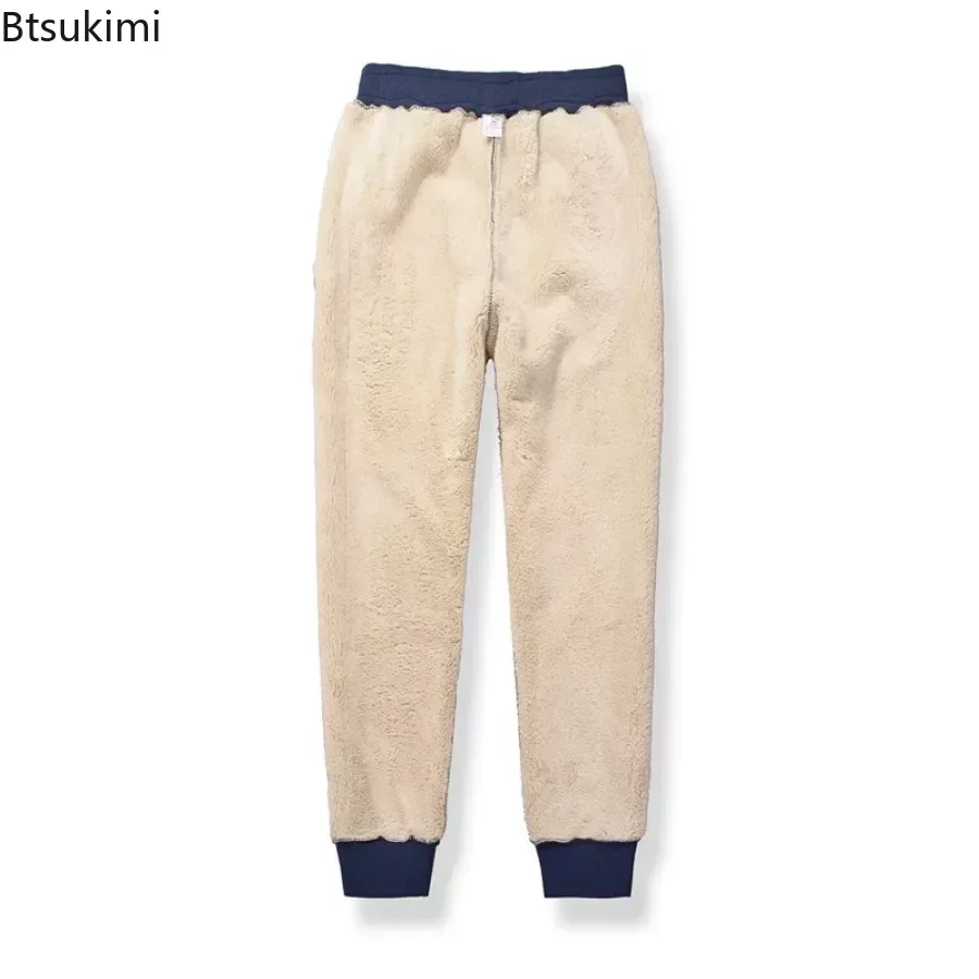 2024 Men's Winter Warm Pants Fashion Casual Warm Pants Thicker Lamb Fleece Sports Long Pants Solid Color Pockets Pants for Men