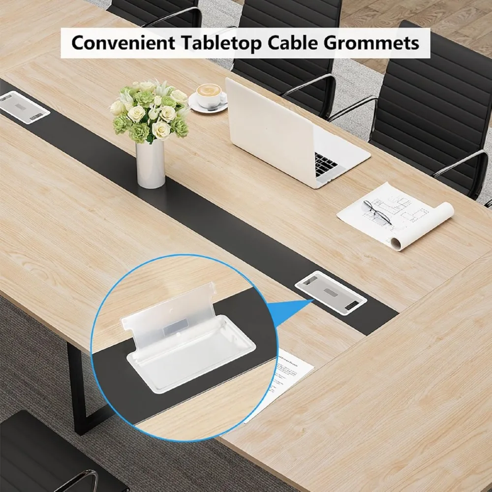 طاولة مؤتمرات 8 أقدام، 94.48 لتر × 47.24 وات × 29.52 ساعة بوصة على شكل قارب كبير مع حلقات كابلات، كونفي حديث #6
