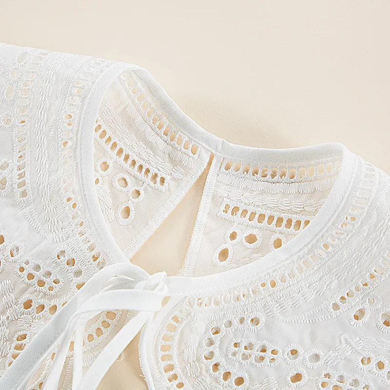 Linbaiway Floral Embroidery Hollow Fake Collar for Women White Detachable Collars Lapel False Collar Female Clothes Accessory