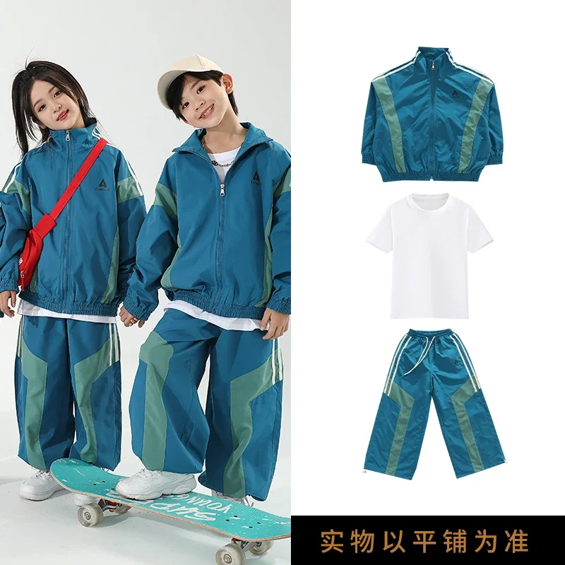 Kpop Jazz tenue de danse enfants Hip Hop vêtements de danse bleu survêtement ample Costume de pom-pom girl vêtements de danse de rue DL11046