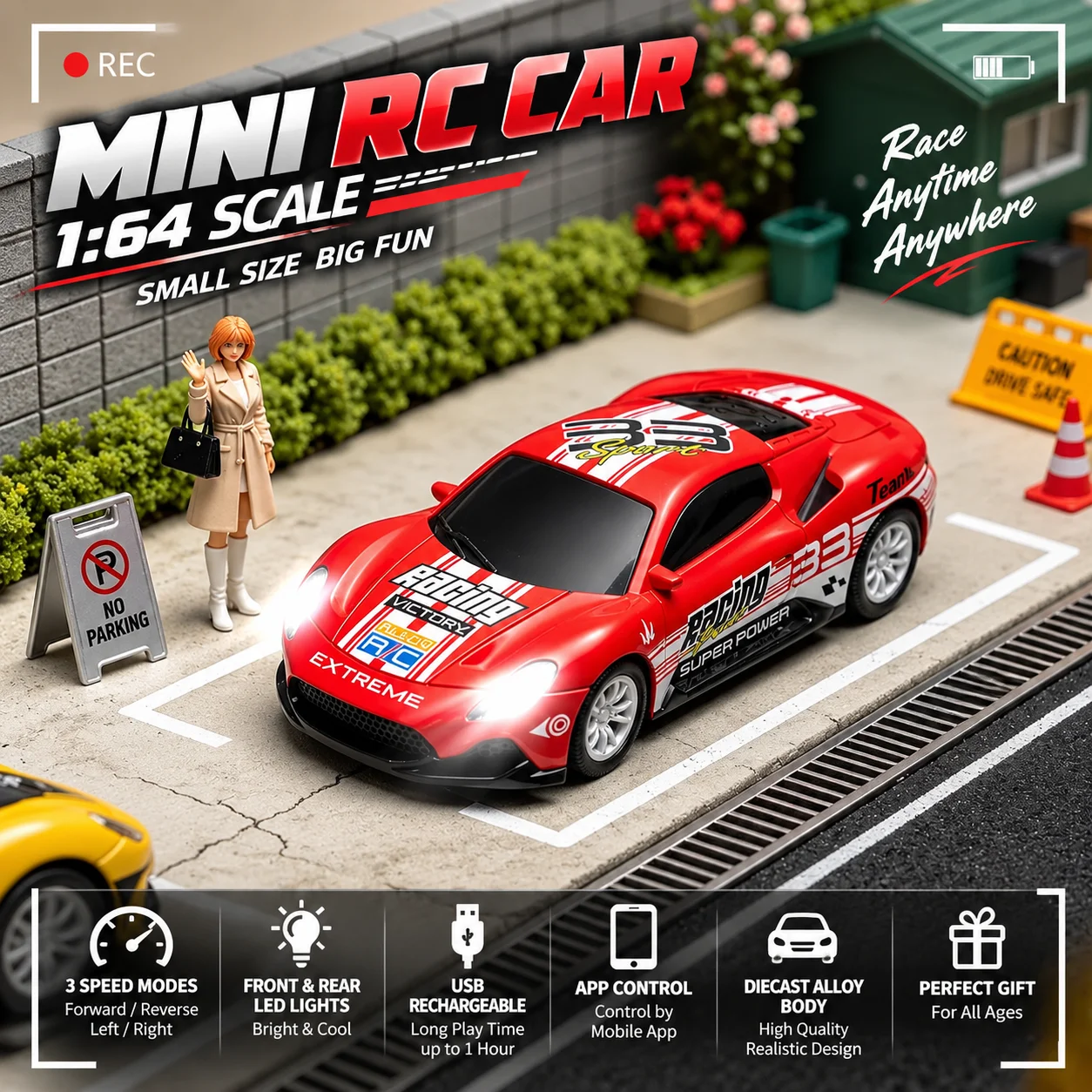 1/64 High Speed Drift RC Car with Light 2.4G 4WD Remote Control Car Desktop Mini Racing Cars Full Proportion Cars Model Gifts