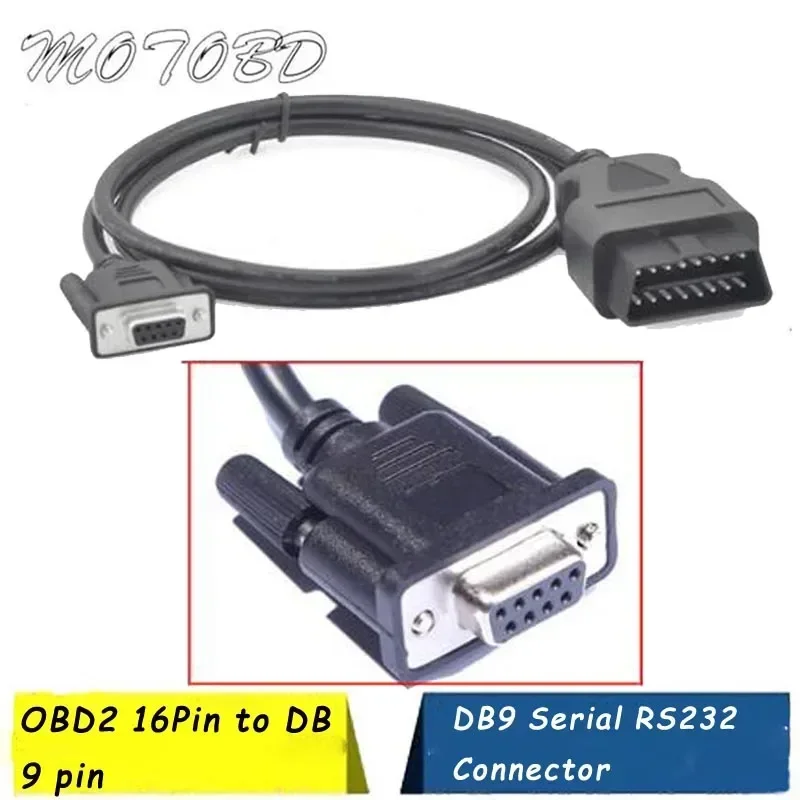 1.1M OBD 16Pin to DB 9 Pin Serial RS232 Female Port Extension Line Male 16 Pin DB 9pin Connector Right Angle Adapter RS232 OBD2