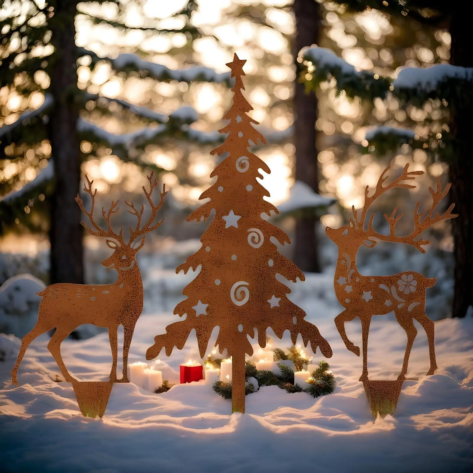 

Новый 3 шт., рождественская елка и олень, металлический садовый кол, винтажный деревенский стиль, уличные рождественские украшения для двора, рождественские подарки