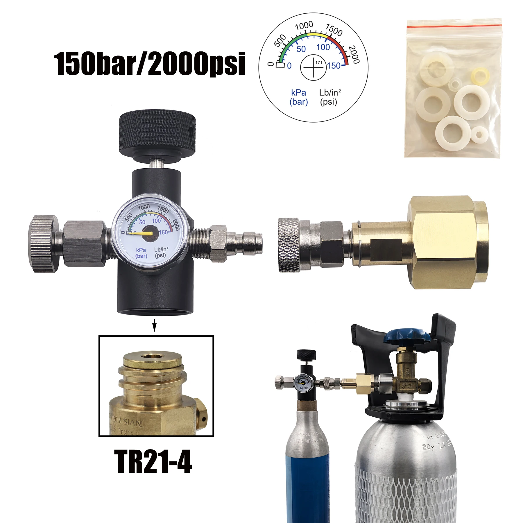 2025 Soda Acqua Bombola di anidride carbonica Serbatoio Bottiglia Stazione di riempimento TR21-4 Connettore adattatore di ricarica CO2 W21.8-14 o G3/4 o CGA320