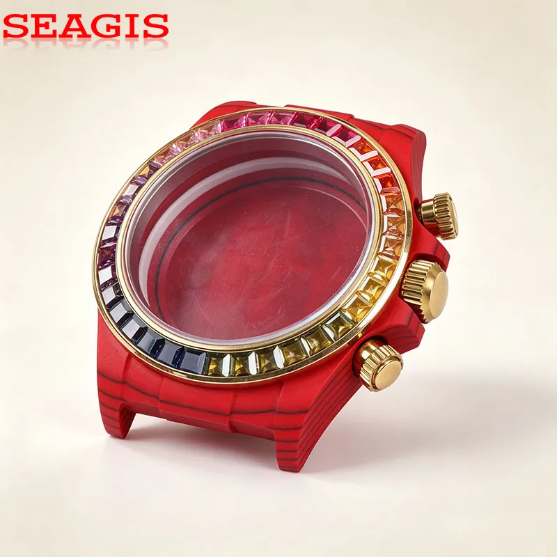 SEAGIS 38mm whtie carbon fiber case is suitable  4130/4802 movement sapphire glass bottom cover  multifunctional chronograph