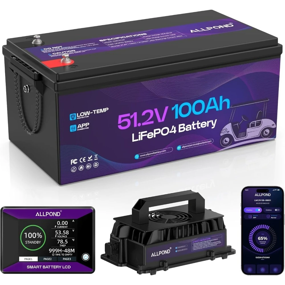 بطارية ليثيوم لعربة الجولف 48 فولت 100 أمبير في الساعة، مدمجة 200 أمبير BMS، بطارية LiFePO4 قابلة لإعادة الشحن بقوة 5000 دورة، بحد أقصى 7.68 كيلو وات طاقة مستمرة O #1