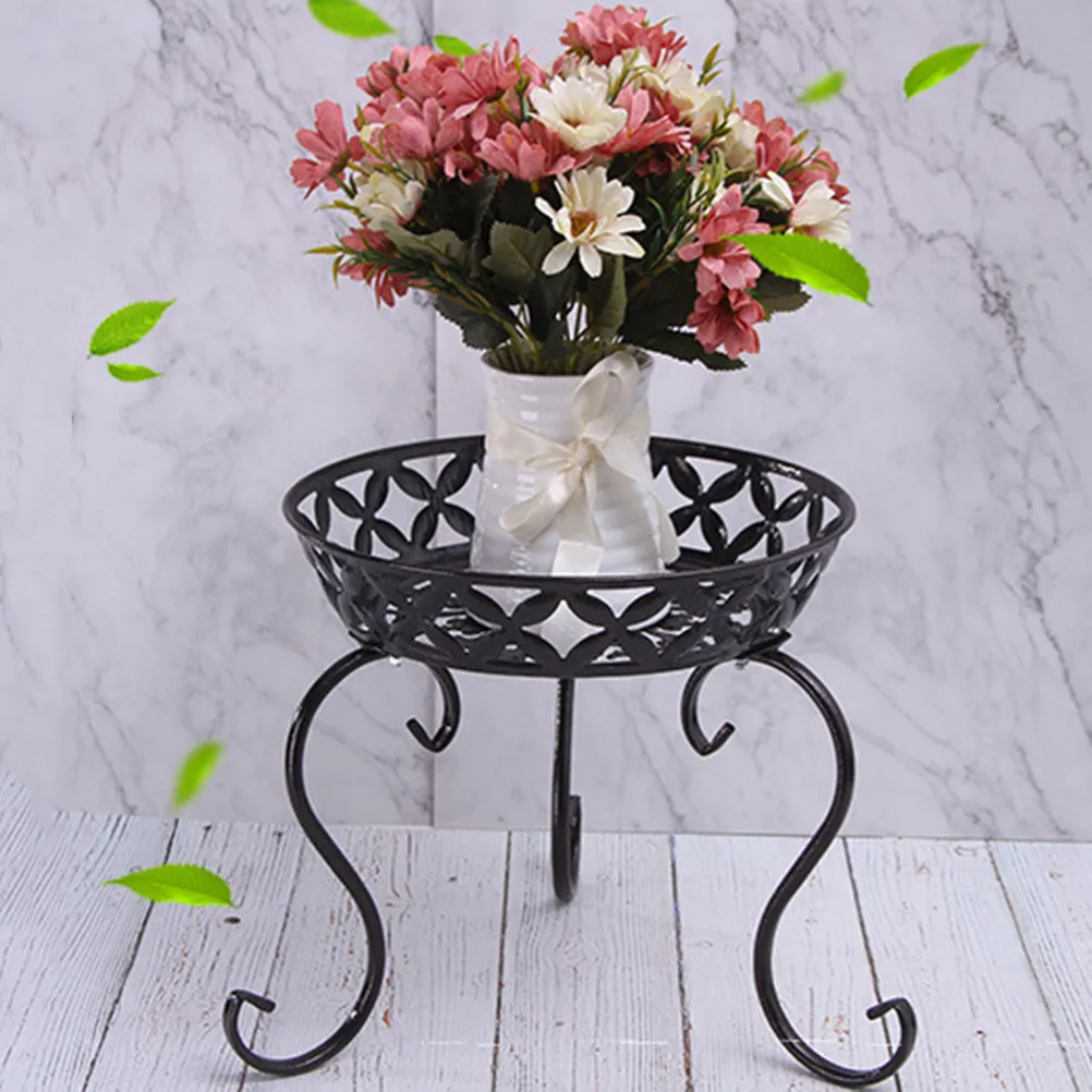 Iron Art Small Plant Stand Mini Lightweight Single Layer Black Flower Shelf Decorative Rack for Air Plants Succulents Home
