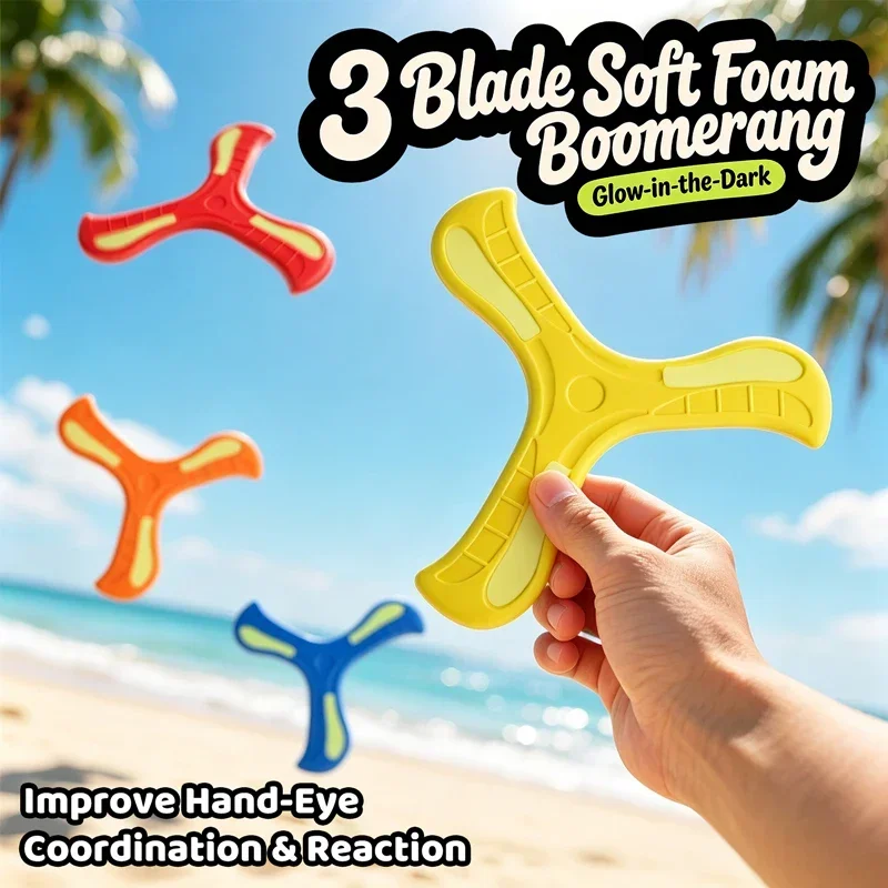 3 Blade Soft Boomerang Glow in Dark Outdoor Returning Flying Toy Interactive Sports Game Gift Beach Backyard Group Activities