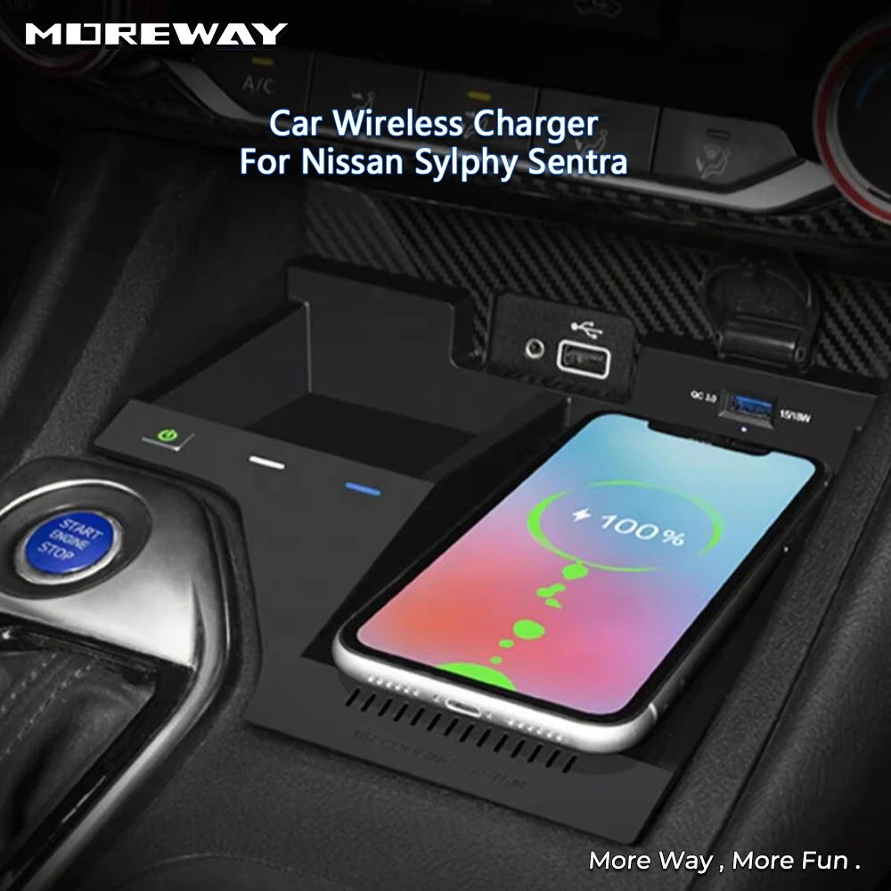 QC3 Fast Wireless Charging Phone Charger usb socket For Nissan Sylphy Sentra 2020 2021 2022 2023 Mobile Holder Accessories