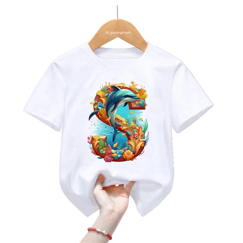 

Cute Watercolor Dolphin Love Printed Tshirt Girls/Boys Harajuku Kawaii Kids Clothes Summer Fashion Short Sleeve T-Shirt