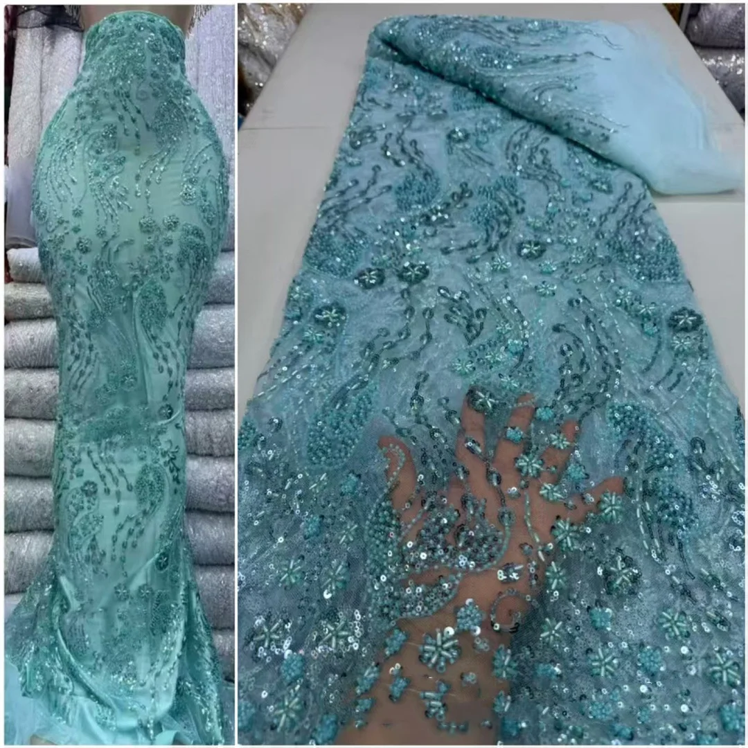 8 Colors Luxury Lace Mesh Embroidered Beaded Sequin Fabric African Accessories For Evening Dress Lace Material
