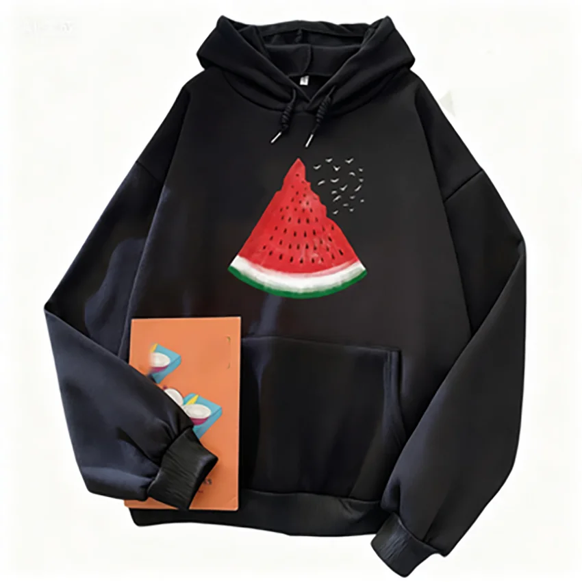 سترة نسائية بغطاء للرأس برسومات البطيخ أنيقة للخريف والشتاء بأكمام طويلة ملابس غير رسمية Con Capucha