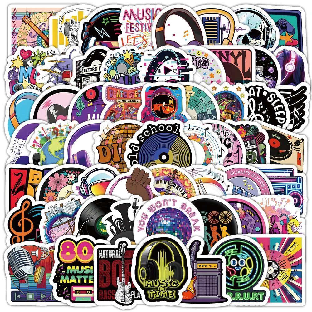 10/30/50/100PCS Cool Music Graffiti Stickers Musical Instrument Decoration DIY Skateboard Water Cup Desktop Stationery Box Decal