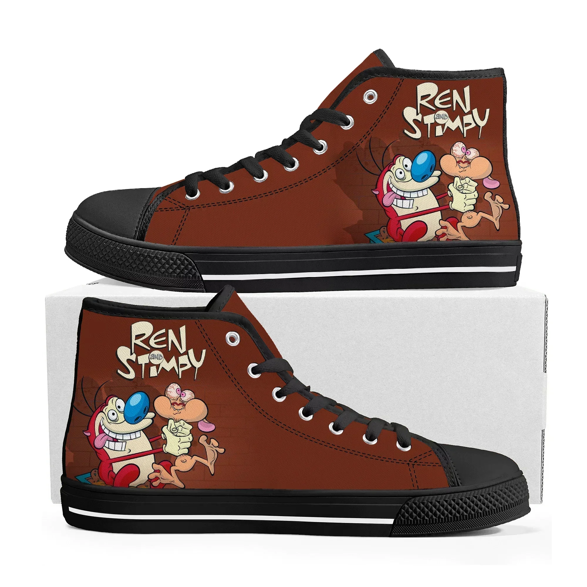 Anime Cartoon Stimpy Comic Manga Ren High Top Sneakers Mens Womens High Quality Canvas Sneaker Casual Custom Made Shoes
