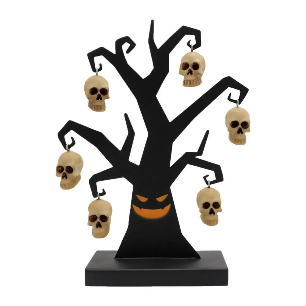 Unique Halloween Centerpiece Spooky Halloween Small Tree Decoration Set with Black Twig Tree 6 Skull Ornaments Orange for Party