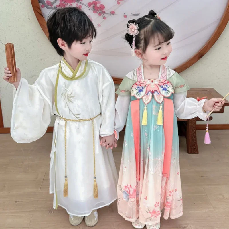 Song Dynasty stile cinese girocollo bambù ricamo ragazzi Hanfu Robe Kawaii Pink Girls Hanfu Dress Ancient Performance Suit