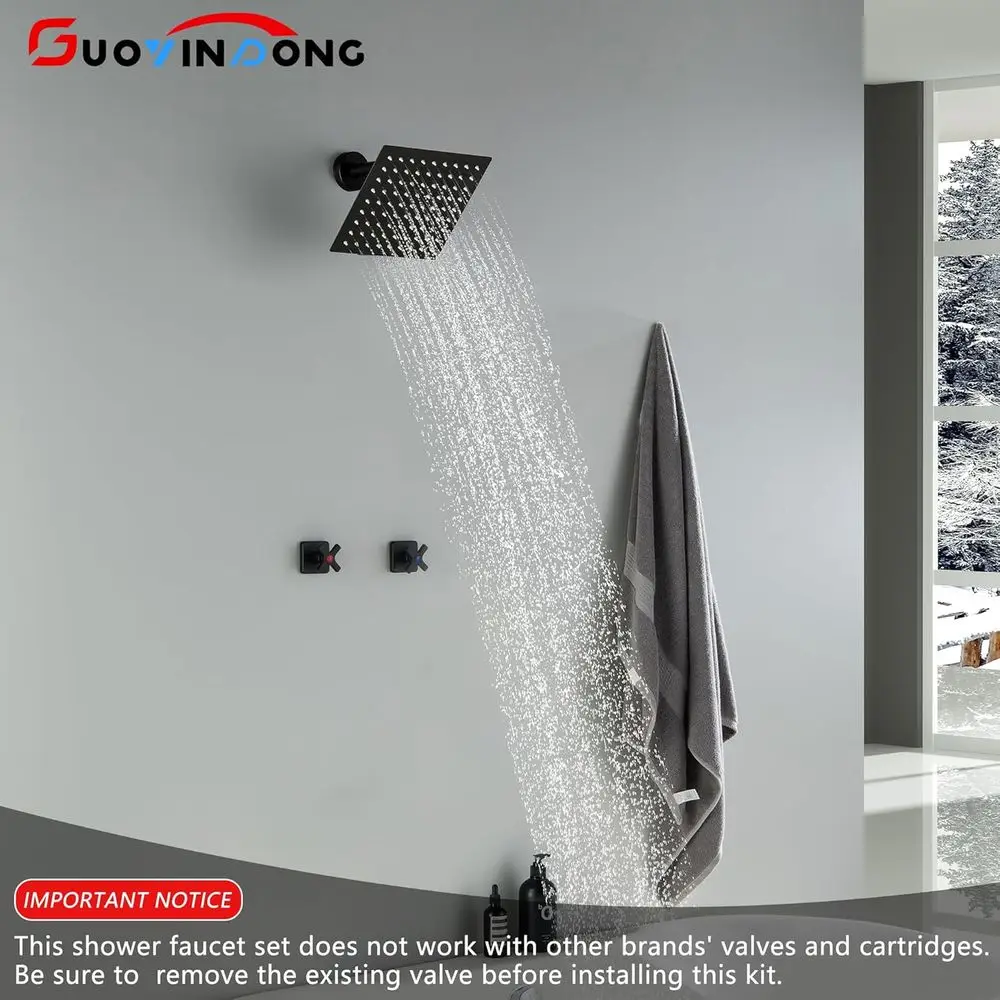 مجموعة صنبور دش بمقبض مزدوج أسود غير لامع مثبت على الحائط مع مقابضين، تركيبات دش كاملة