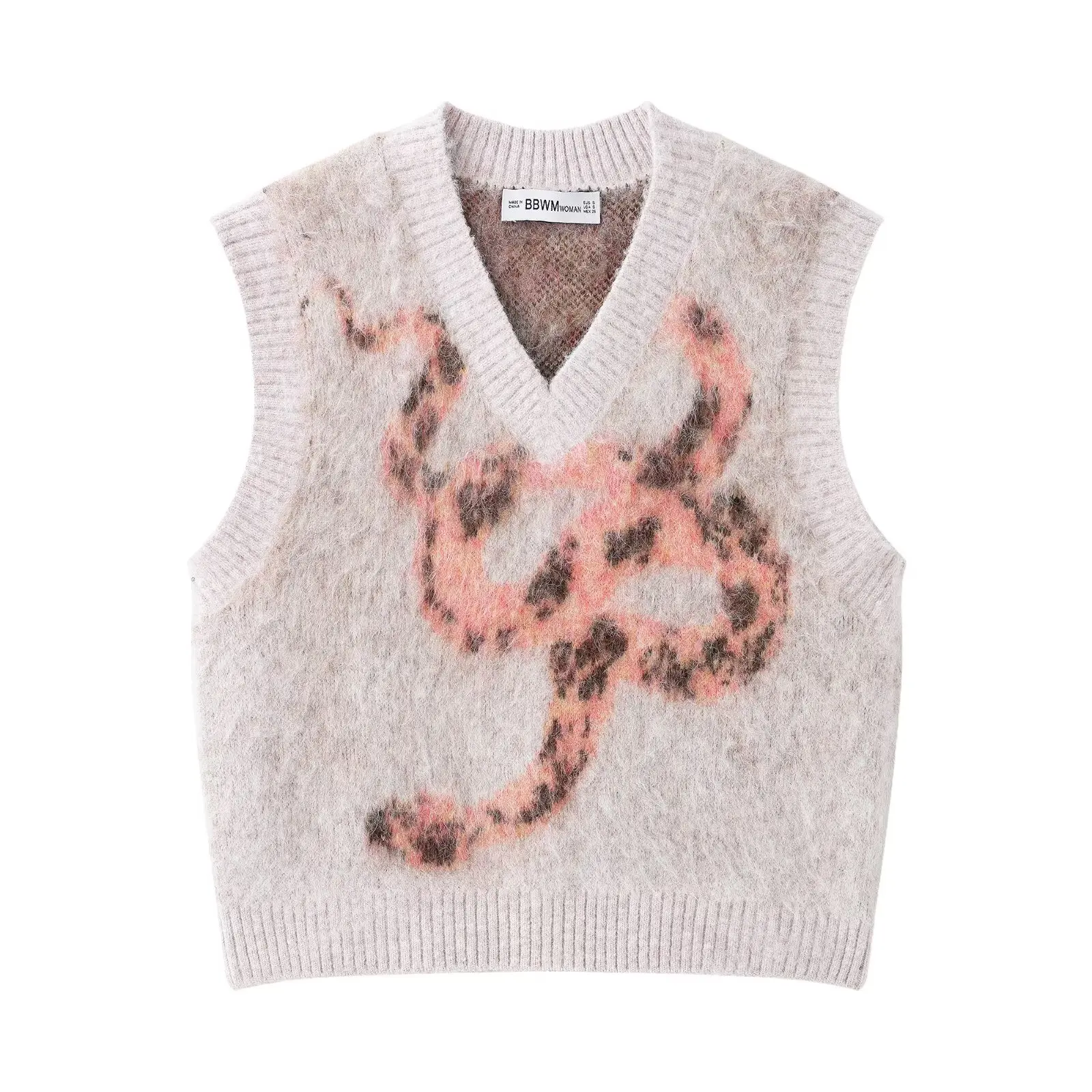 

TRAFZA женские повседневные вязаные топы с v-образным вырезом и принтом, пуловер, жилет, женский весенний модный свитер без рукавов, топы