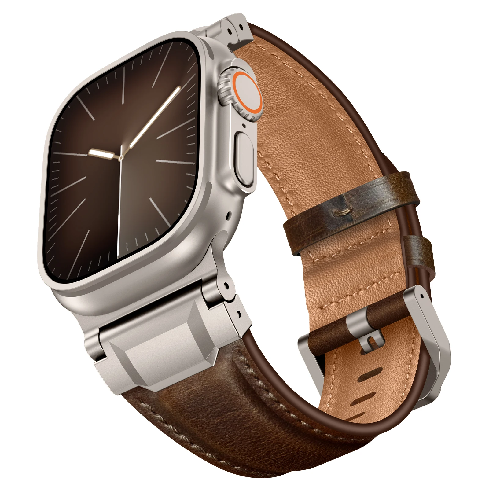VWAR TOP lederen band voor Apple Watch Ultra 3 2 49 mm titanium connector voor iWatch-serie 11 10 9 8 7 SE 46 mm 45 mm band