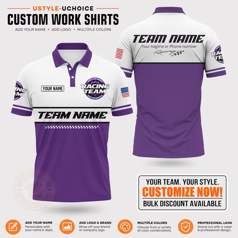Custom Name Logo Racing Polo Shirt Men Short Sleeve Motorsport Team Uniform Custom Text Color Breathable Racing Team Work Jersey