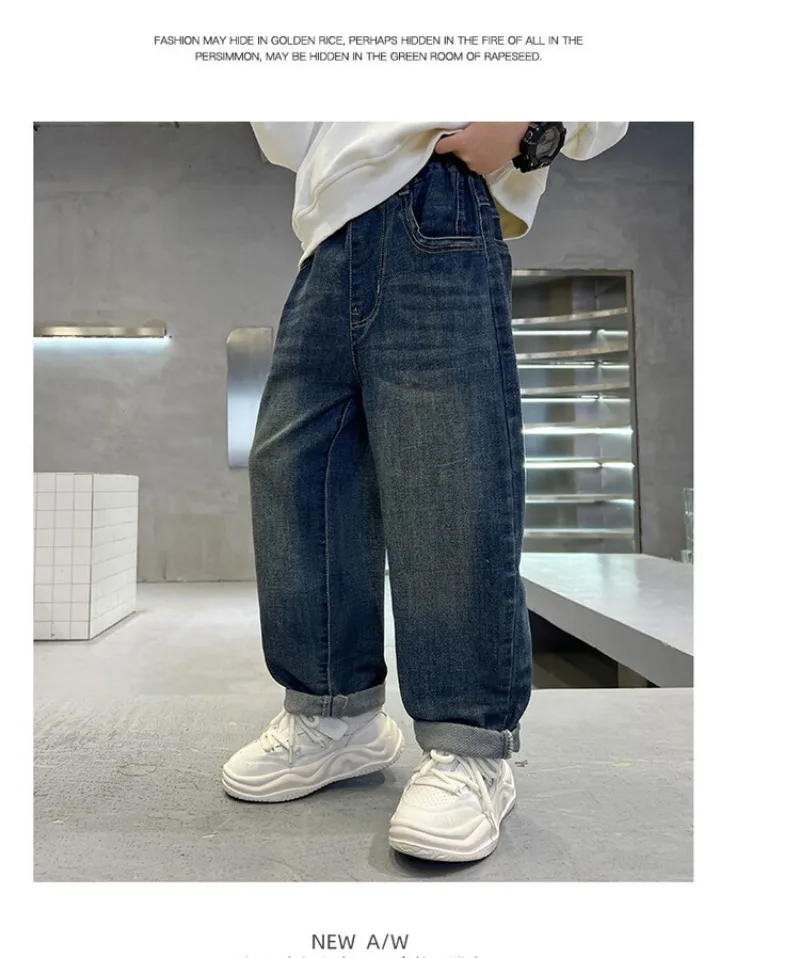 Jeans für Teenager und Jungen, UNITIM, Herbstkollektion, Kinder-Jeans mit Buchstabenmuster und Taschen, lässige Jeans mit elastischem Bund, für Jungen von 2 bis 12 Jahren, gerade geschnittene Hose. – Detail 14