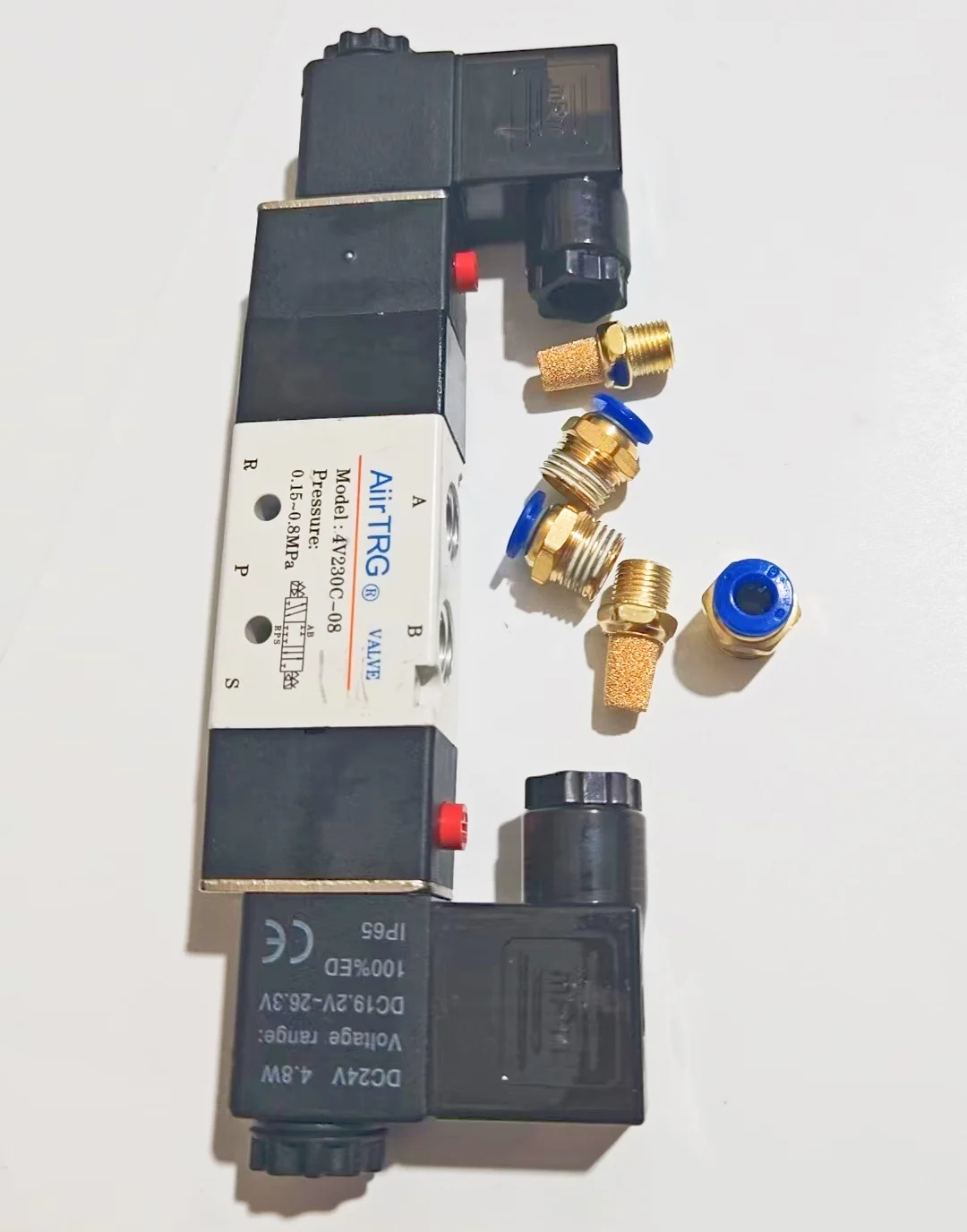 

AIRTAC 4V230C-08 5 Way 3 Position 1/4" Pneumatic Solenoid Valve DC12V DC24V AC110V AC220V w Fittings Connector 4 6 8 10 12mm