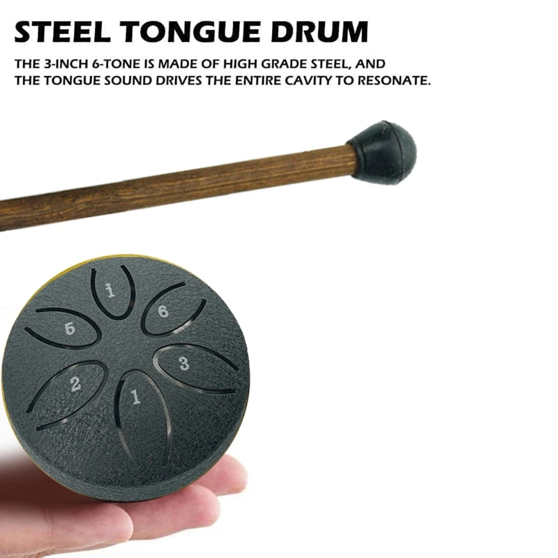 Dropship-Rain Drum For Outside, Steel Tongue Drum 6 Notes 3 Inches Chakra Tank Drum Steel Percussion Padded Mallets