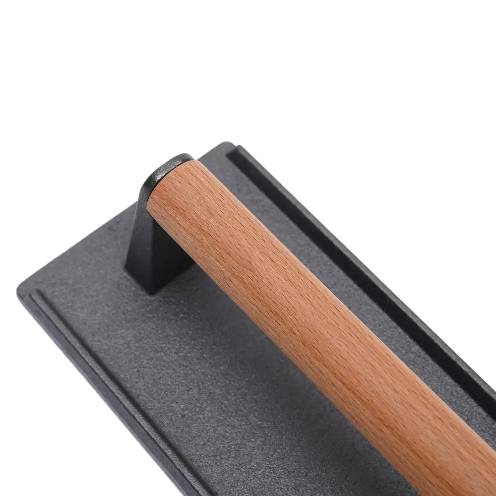 

Cast Iron Meat Press Board Heavy-Duty Wooden Handle Steak Burger Press Round Rectangular Flat Top Grill Hamburger Grinder
