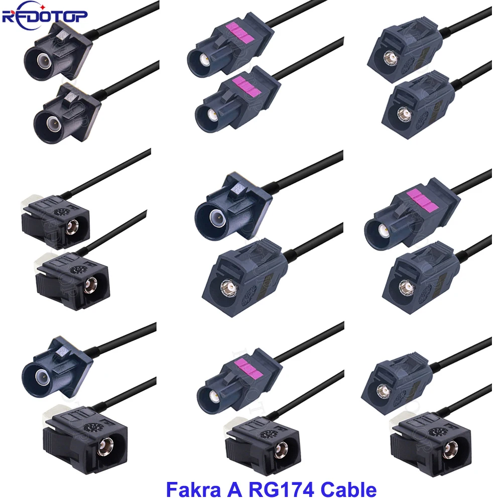 1Pcs RAL9005 Black Fakra Code A Male/Female Connector 50Ohm RG174 Cable Extension Jumper Cord RF Coaxial Pigtail