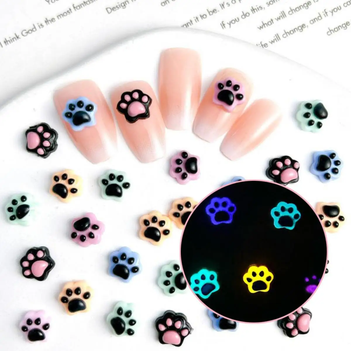 3D Resin Cute Cartoon Cat Claw Nail Art Charms Sweet Night Light Cat Claw Nail Art Decorations Cream Glue DIY Crafts Accessories