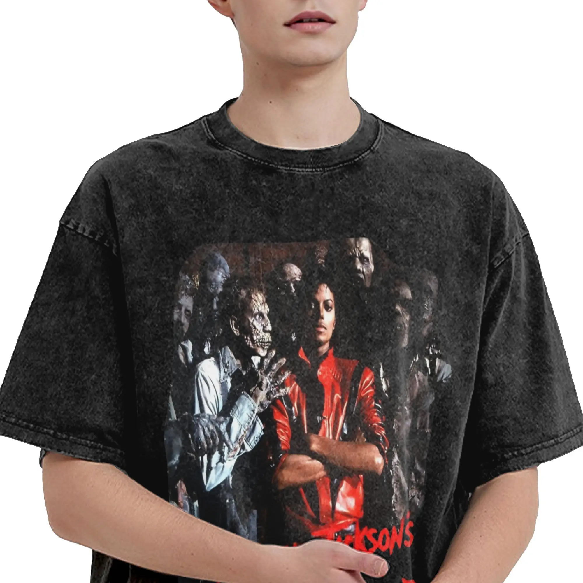 مايكل جاكسون تي شيرت الإثارة الجديد محب تي شيرت كم الشارع نمط التي شيرت الصيف عادية س الرقبة حجم كبير تيز