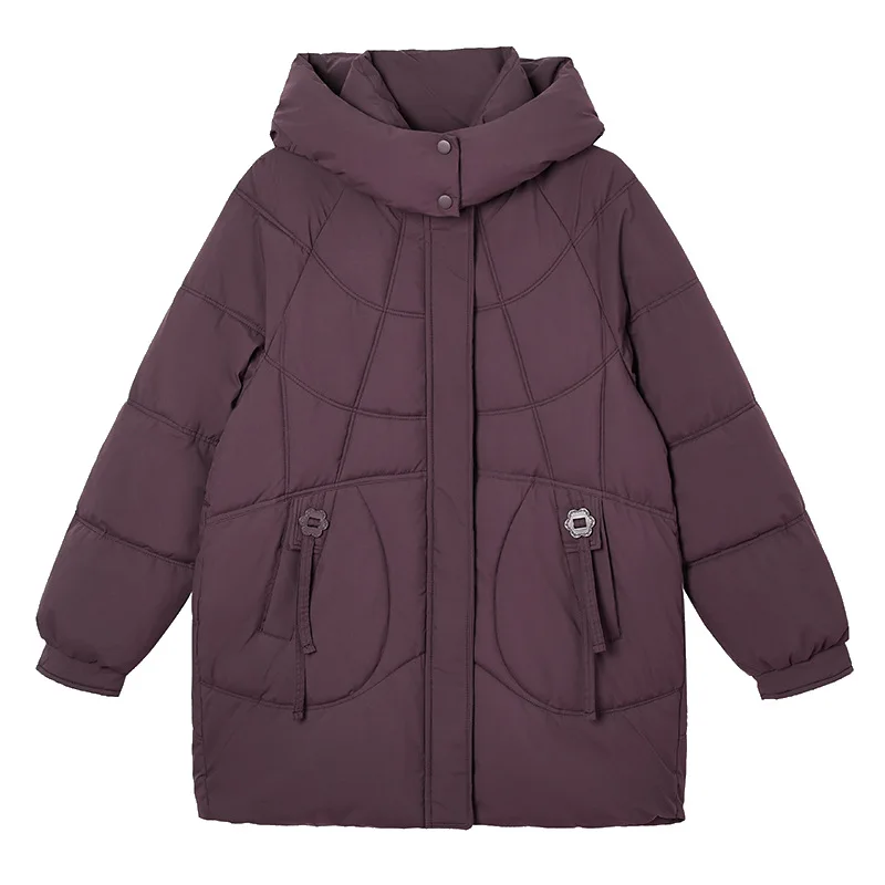 Hooded Parkas Coats Women Mid Lenth Jackets Solid Zipper Pocket Button Long Sleeve Wide Waist Loose Fit Thick Casual 2025 Winter