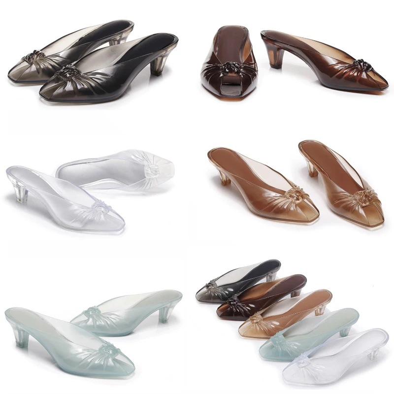 Sandalias de tacón bajo estilo francés, modernas, con brillantina, tipo gelatina, con punta abierta, para la playa y eve