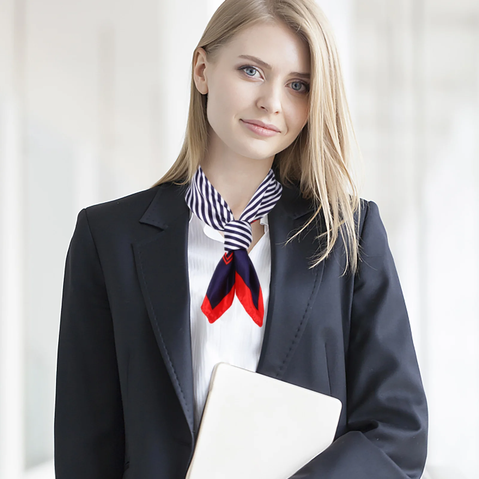 

4Pcs Small Square Scarf 50cm Red Stripes Women Neck Scarf Silk Material Professional Casual Accessories